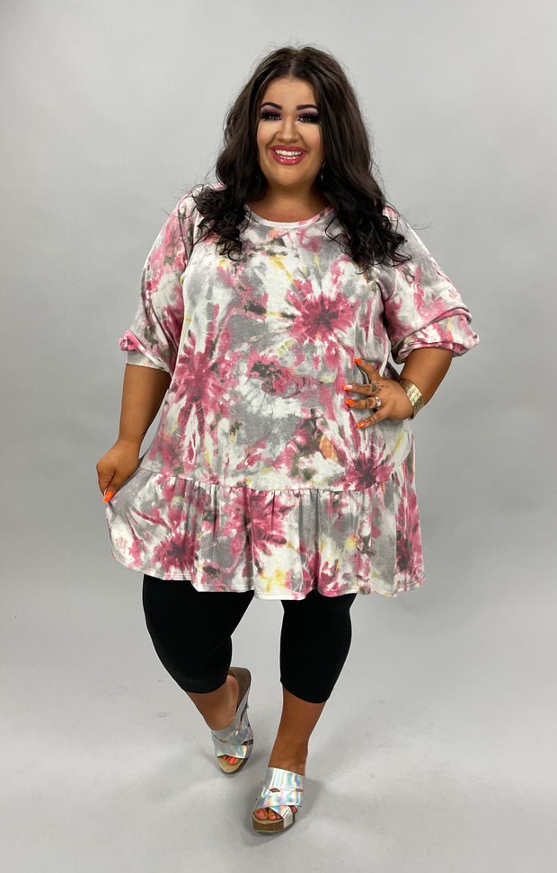 84 OR 88 PQ-X {Piece Love And Tie Dye} Pink/Grey Tie Dye Tunic EXTENDED PLUS SIZE 2X 3X 4X 5X 6X  SALE!!!!