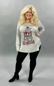 36 GT-C {Joy Christmas} Joy Love Peace Believe"Top PLUS SIZE XL 2X 3X