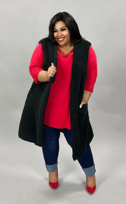 59 OT-E {A Step Out} Black Sherpa Long Vest PLUS SIZE 1X 2X 3X