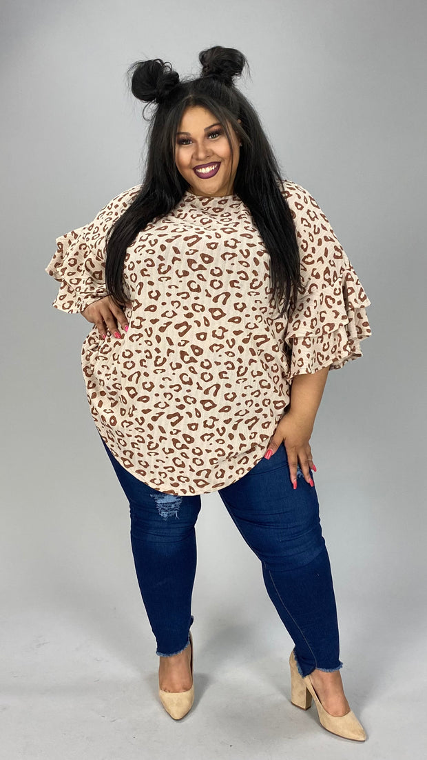 68 PQ-O {Leopard Journey} Taupe Ribbed Leopard Print Tunic EXTENDED PLUS SIZE 3X 4X 5X