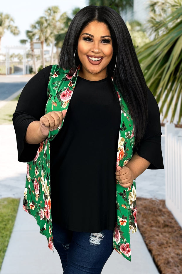 11 OT-K {Stroll Pretty} Green Floral SALE!!  Vest PLUS SIZE 1X 2X 3X