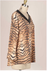 59 OR 25 PLS-D {Wildly Cute} Tan Tiger Print Top PLUS SIZE XL 2X 3X