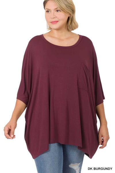 27 SSS-G {Basically Perfect} Dark Burgundy Pocket Top PLUS SIZE 1X 2X 3X