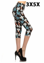 BIN 98 {Prickly Pair} Cactus Print Capri Leggings EXTENDED PLUS SIZE 3X/5X