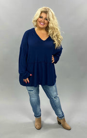 HD-O {Easy Living} Navy Waffle-Knit V-Neck Tunic w/Hood Extended Plus ***FLASH SALE***