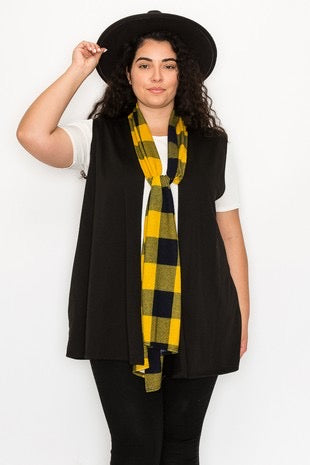 30 OT-F {Wasting Time} Black Vest w/Yellow Plaid Front Tie CURVY BRAND!!! EXTENDED PLUS SIZE 2X 4X 5X 6X