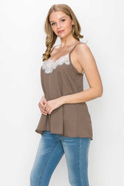 56 SV-A{Chai Tea} ***SALE***Mocha Cami w Lace Detail PLUS SIZE XL 2X 3X