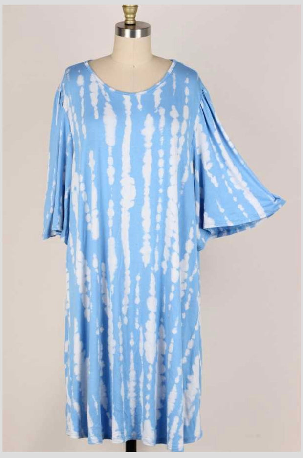 63 PSS-L {Afternoon Stroll} SKY BLUE Bamboo Print Dress EXTENDED PLUS SIZE 3X 4X 5X