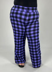 LEG-K (Be There Soon) Purple Checkered Elastic Drawstring Butter Soft Pants PLUS SIZE 1X 2X 3X