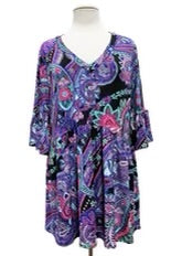 73 PSS {Promising Future} Blue Fuchsia Paisley Babydoll Top EXTENDED PLUS SIZE 1X 2X 3X 4X 5X