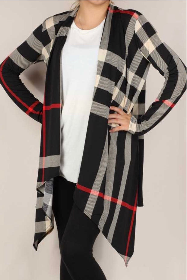 30 OT-C {Not My Type} Black Red Plaid Cardigan PLUS SIZE XL 2X 3X