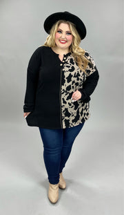 42 OR 59 CP-L {Division Of Love} ***SALE***Black/Animal Print Top PLUS SIZE 1X 2X 3X
