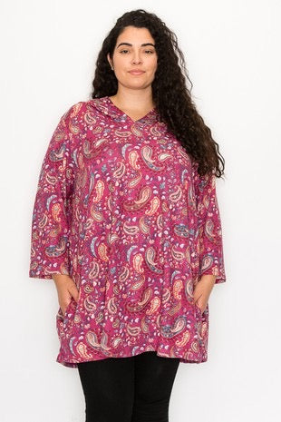 43 HD-B {Looking For A Sign} Mauve Paisley Print Hoodie CURVY BRAND!!!  EXTENDED PLUS SIZE 4X 5X 6X