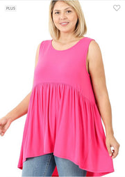 78 SV-B {Never Better} Fuchsia Sleeveless Babydoll Top PLUS SIZE 1X 2X 3X