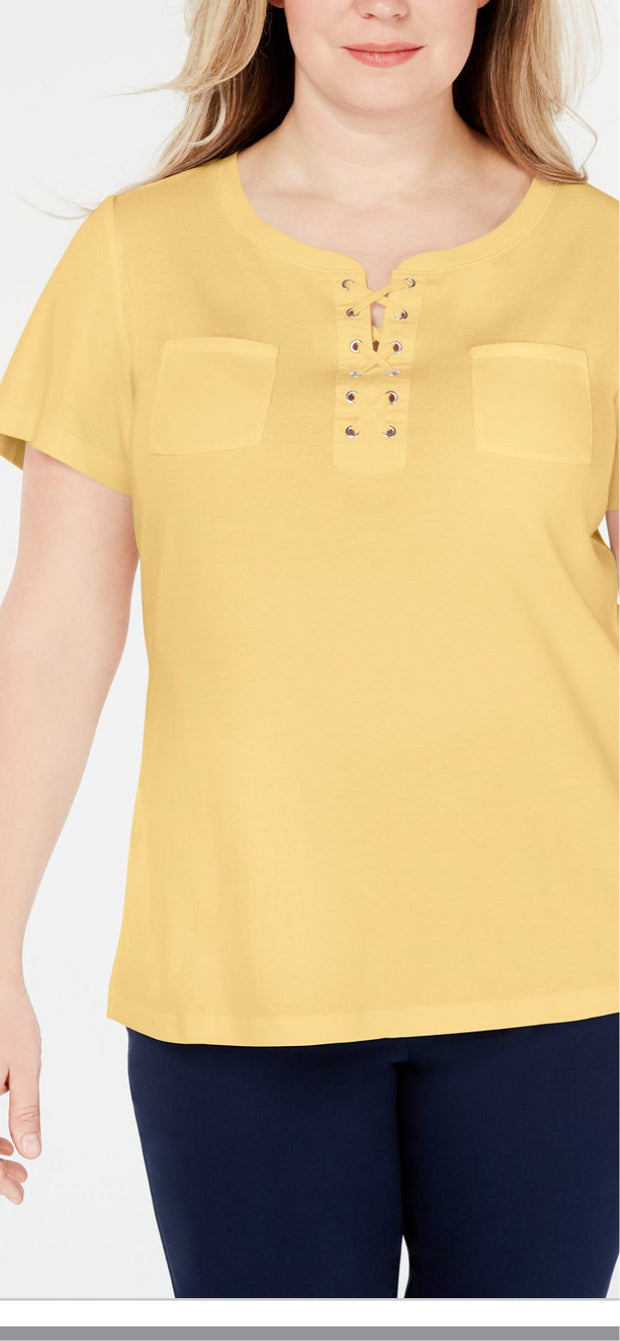 SD-A/M-109 {Karen Scott} Yellow Lace-Up Top Retail 36.50***FLASH SALE***