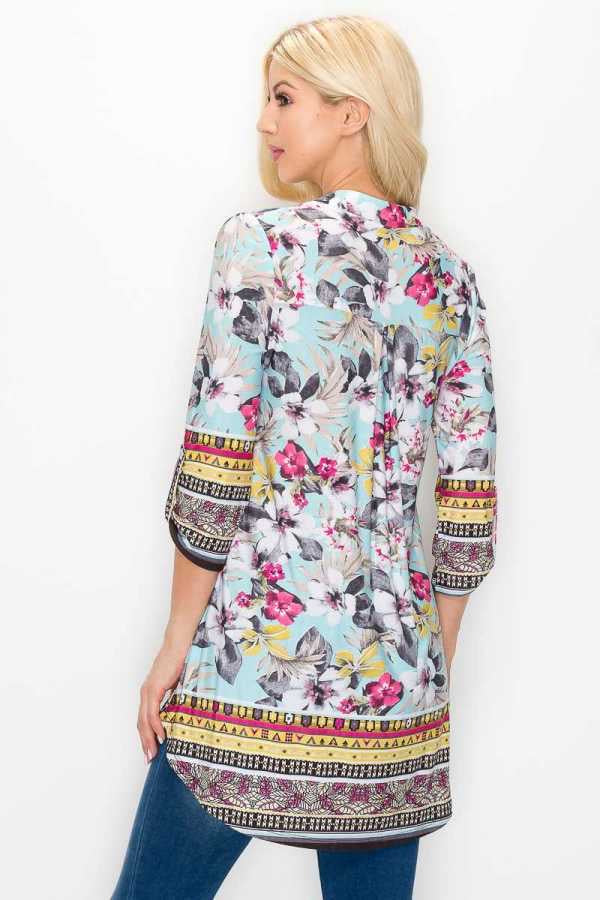 27 PQ-C {Before I Go} Mint Floral Print Roll Tab Sleeve Tunic PLUS SIZE XL 2X 3X