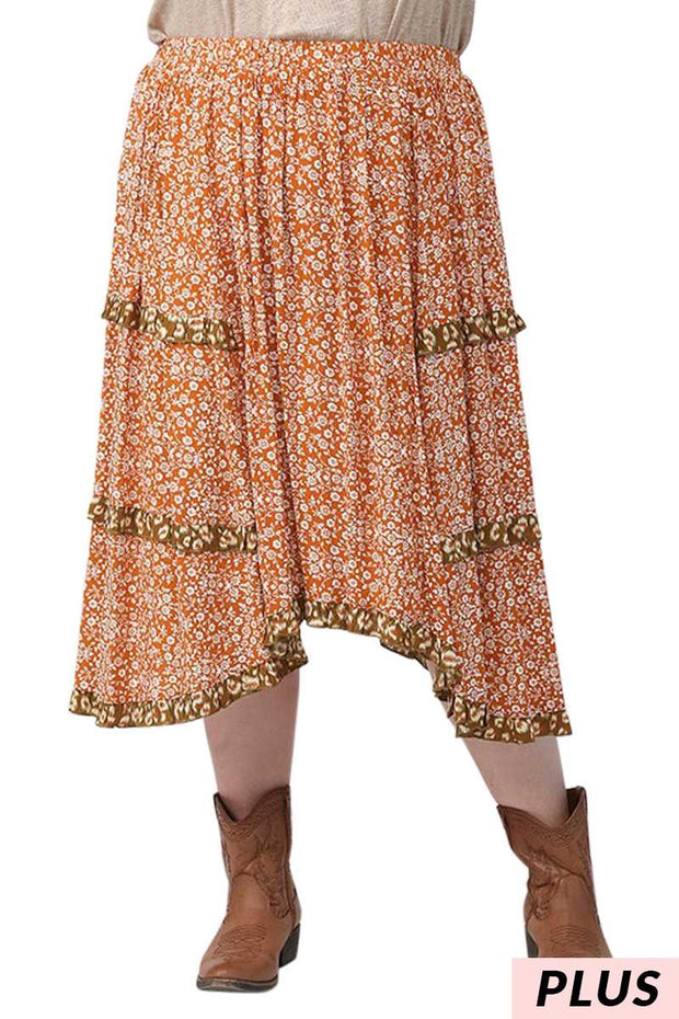 BT-G {Tied Up In Flowers} Rust Floral Skirt PLUS SIZE XL 1X 2X