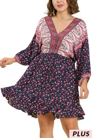 85 OR 33 PQ-G {Young And Bold} Umgee Navy Floral Dress PLUS SIZE XL 1X 2X