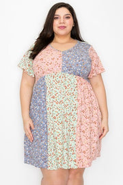 87 PSS-Z {More Love} Multi-Color Floral V-Neck Dress PLUS SIZE XL 2X 3X