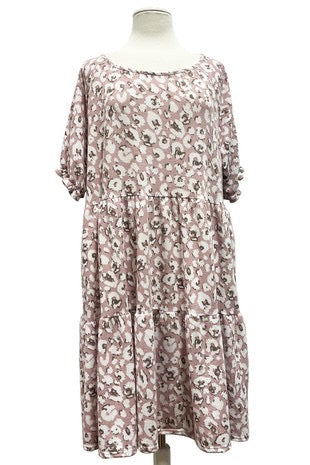 27 PSS-D {Clothes Make The Lady} Mauve Print Tiered Dress EXTENDED PLUS SIZE 3X 4X 5X