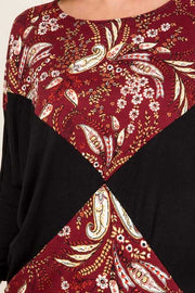 CP-P {Harvest Blessing}  Maroon Black Paisley Print Top PLUS SIZE XL 2X 3X