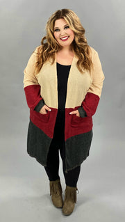 40 OT-E {Holding Hope} Tan Burgundy Ribbed Cardigan PLUS SIZE XL 2X 3X