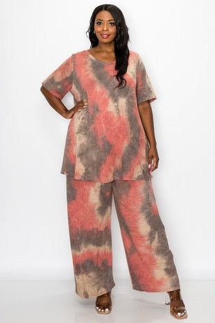 89 SET-A {The World Is Mine} Mauve Tie Dye Ribbed Pant Set SALE!!! CURVY BRAND!!!  EXTENDED PLUS SIZE 3X 4X 5X 6X