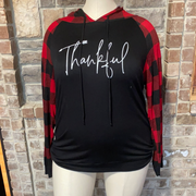 21 HD-T {Always Thankful} Red Plaid "Thankful" Hoodie PLUS SIZE XL 2X 3X