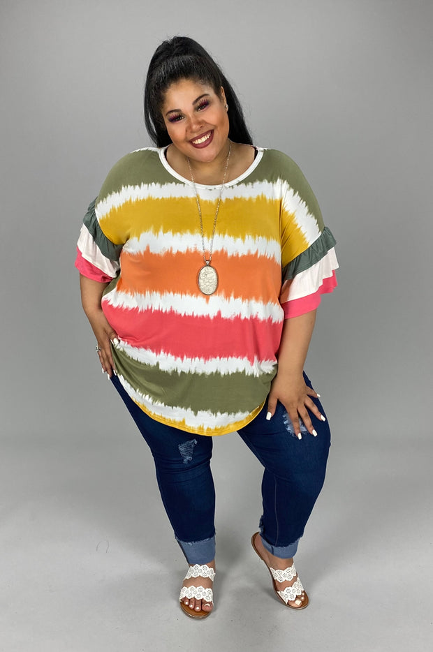 70 PSS-A {Stripe Surge} ***SALE***Olive/Multi Color Stripe Top PLUS SIZE 1X 2X 3X