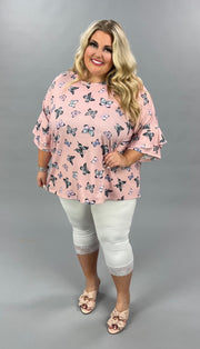 62 PSS-A {Butterfly Frenzy} SALE!!  Blush Pink Printed Top PLUS SIZE XL 2X 3X