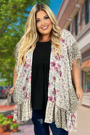 42 OT-V {Sweet Meeting} Umgee Cream Print Kimono PLUS SIZE XL/1X  1X/2X