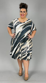 97 PSS-J {Clean Slate} Charcoal Print V-Neck Dress EXTENDED PLUS SIZE 3X 4X 5X