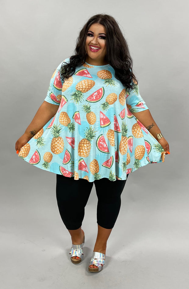 88 PSS-B {Summer Visions} Mint Fruit Print Top EXTENDED PLUS SIZE 3X 4X 5X