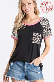 64 CP-P {Through The Wild} Black/Leopard Top w/Pink Trim PLUS SIZE XL 2X 3X