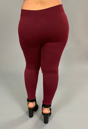 LEG-Q "ROSIO" Burgundy Soft French-Terry Leggings PLUS SIZE