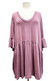 89 SSS-Q {My Gift To You} Dark Dusty Mauve V-Neck Babydoll Top EXTENDED PLUS SIZE 3X 4X 5X