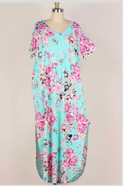 LD-D {Hello Adventure} ***SALE***Mint Floral Long Dress PLUS SIZE 1X 2X 3X