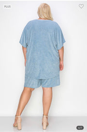 91 SET-A {What A Comfort} Blue French Terry Short Set EXTENDED PLUS SIZE 3X 4X 5X***SALE***