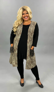 OT-Y{Winding Down} Leopard Vest Black Stud Fringe Pockets PLUS SIZE XL 2X  3X ***FLASH SALE***