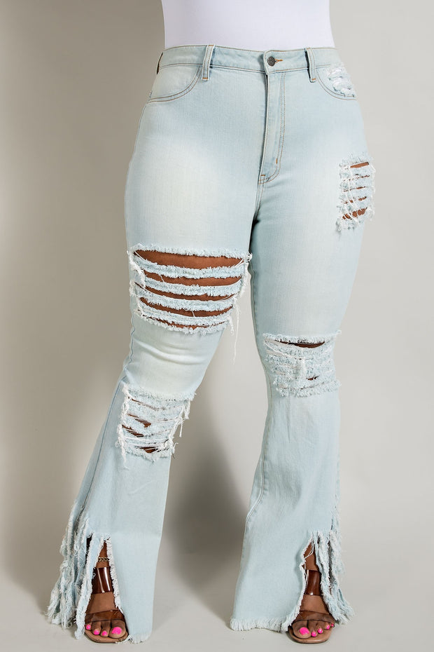 LEG-31 OR BT-Z {The Map} Light Denim Distressed Frayed Hem Jeans PLUS SIZE 1X 2X 3X