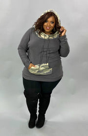 23 HD-G {Catch Some Love}  Grey Camo Contrast Hoodie PLUS SIZE XL 2X 3X