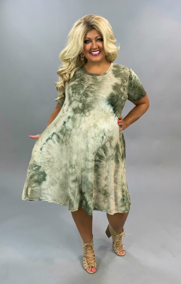 PSS-V {Down By The River} SALE! Olive & Tan Tie Dye Dress BUTTER SOFT PLUS SIZE XL 2X 3X