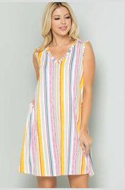 SV-C {Sunkissed} Yellow Stripe Print V-Neck Dress PLUS SIZE 1X 2X 3X