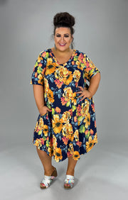 55 PSS-E {Sparkle In Her Eye} Navy/Gold Floral V-Neck Dress SIZES 1X 2X 3X 4X 5X 6X***SALE***