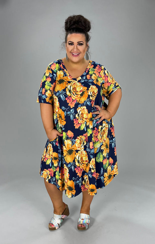 55 PSS-E {Sparkle In Her Eye} Navy/Gold Floral V-Neck Dress SIZES 1X 2X 3X 4X 5X 6X***SALE***