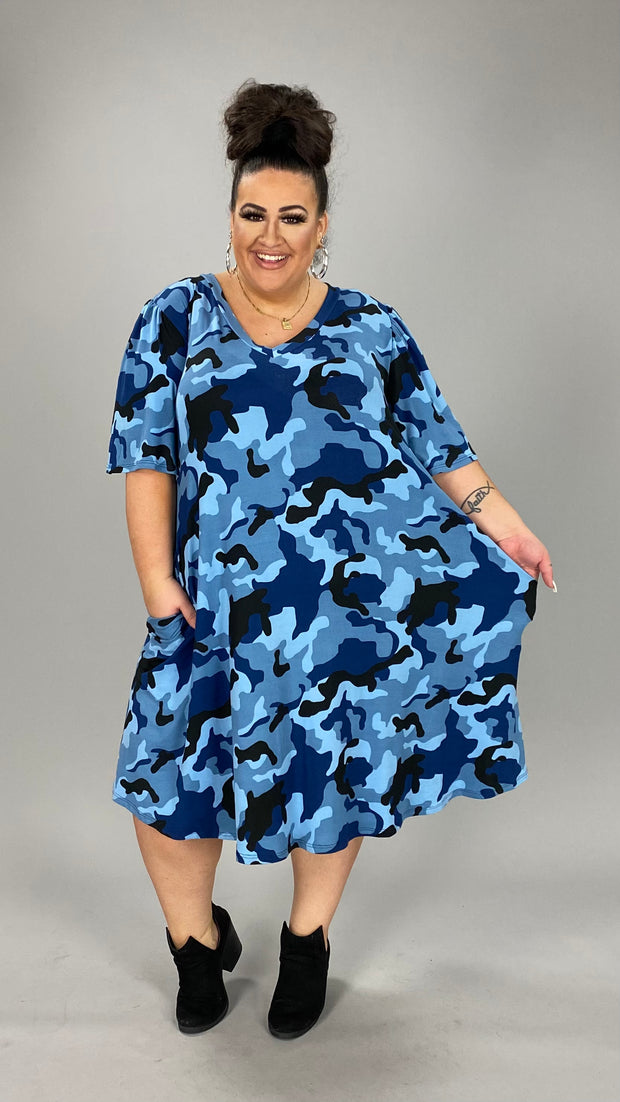 53 PSS-G {Dress Blues} Blue Camo V-Neck Dress EXTENDED PLUS SIZE 3X 4X 5X