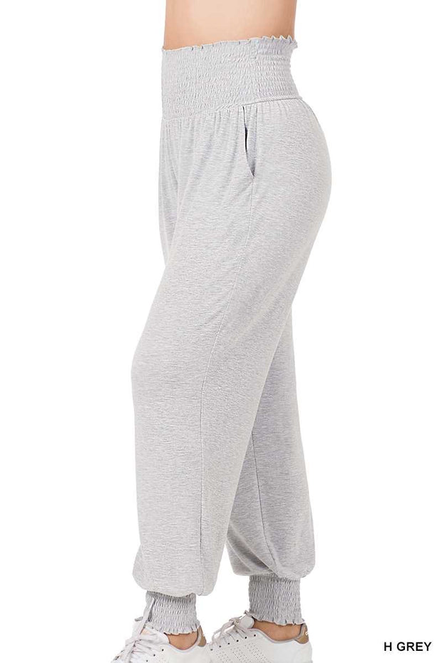 LEG-99 {Fast Forward} H. Grey Smocked Waist Jogger Pants PLUS SIZE 1X 2X 3X