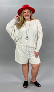 21 SET-A {The Good Life} Bone Long Sleeve Short Set SALE!!!  Plus Size 1X 2X 3x  SALE!!