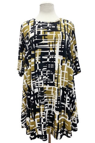 91 PSS-F {All In A Look}  SALE!! Black/Ivory Print Top EXTENDED PLUS SIZE 3X 4X 5X
