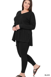 60 SET-M {Finding My Way} Black Long Sleeve V-Neck Set PLUS SIZE 1X 2X 3X